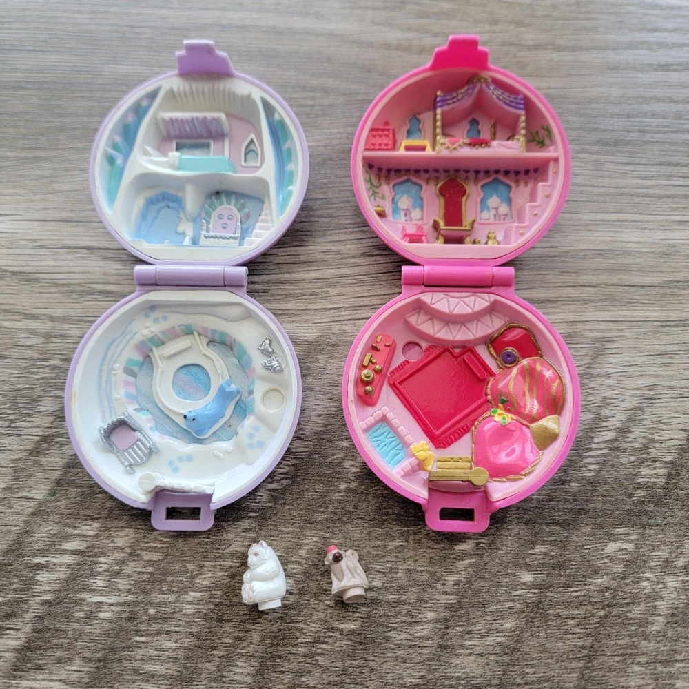 Lot 2‎ Vintage Polly Pockets Shell Compact Jeweled Palace Arabian Ice Kingdom 92